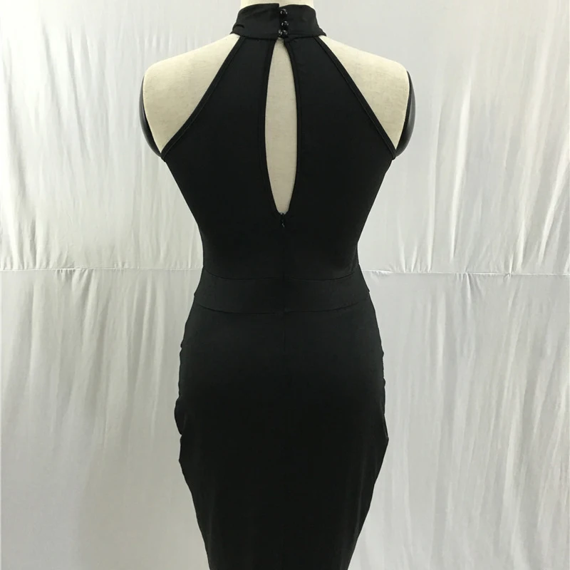 

Sleeveless Halter Mesh Gauze Stitching Sexy Dress Solid Straight Women Dress Robe Femme Summer Party Dress
