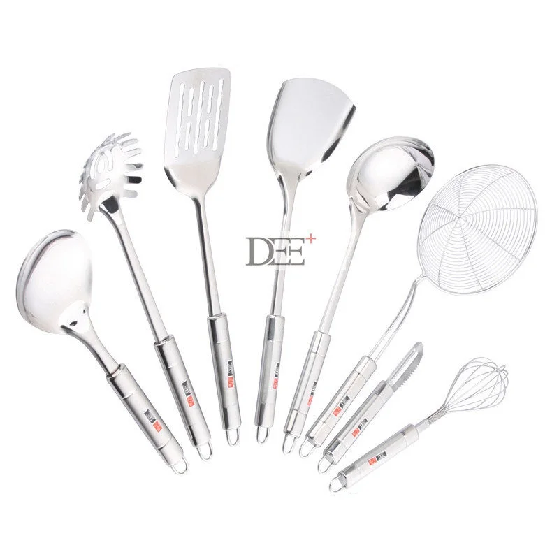 

KITCHEN USTENSIL 8PCS SCOOPS COOKING TOOLS SET SPOON SPATULA COLANDER SHAPE PARER