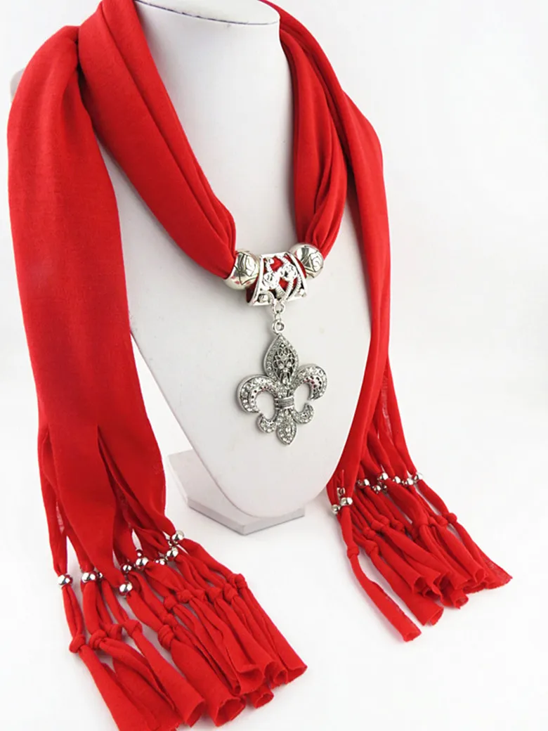 

New Design Fringed Jewelry Scarf Lily Alloy Pendant Scarf Women Fashion Wrap