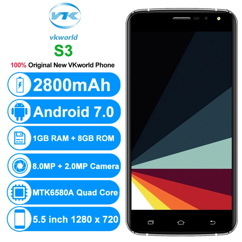 Оригинальный vkworld S3 3 г Мобильные телефоны android 7.0 1 ГБ Оперативная память 8