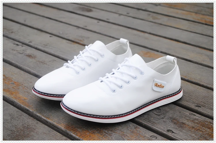 Autumn Winter Men Shoes Breathable Men's Casual Shoes Pu Leather Flat Shoes Lace-Up Man Shoes Comfortable Outdoor White Sneakers