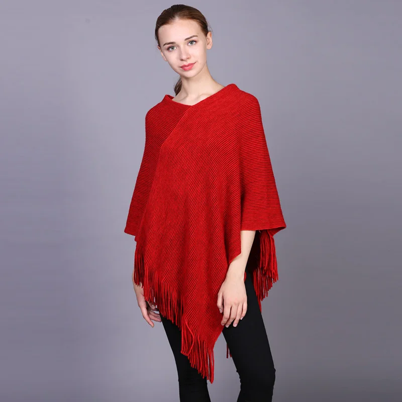 Женское винтажное пончо LERFEY теплые вязаные шали осенне зимняя уличная одежда из