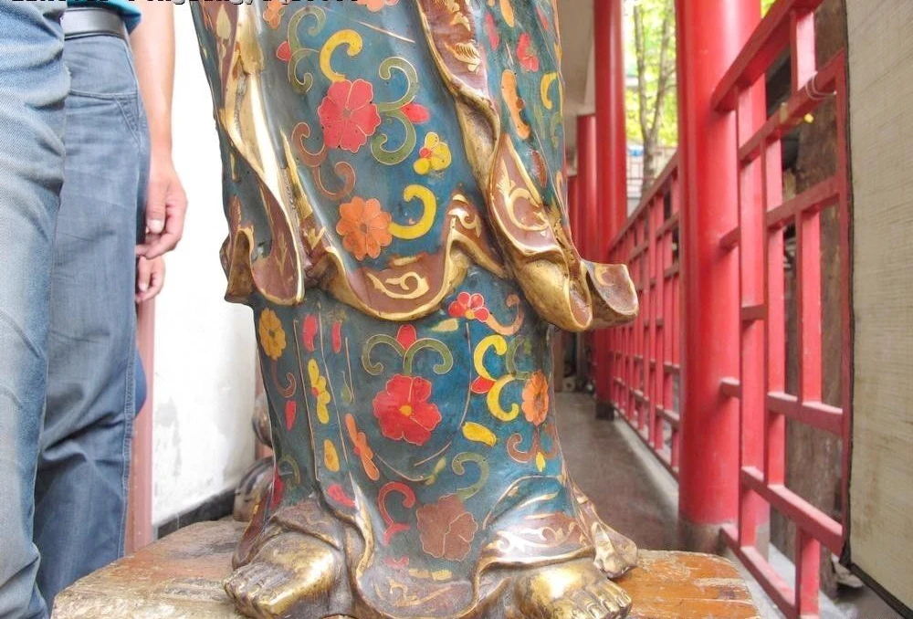 Тибетские бронзовые Перегородчатые Писания Guan Yin Kwan-yin Boddhisattva статуя богини | Дом