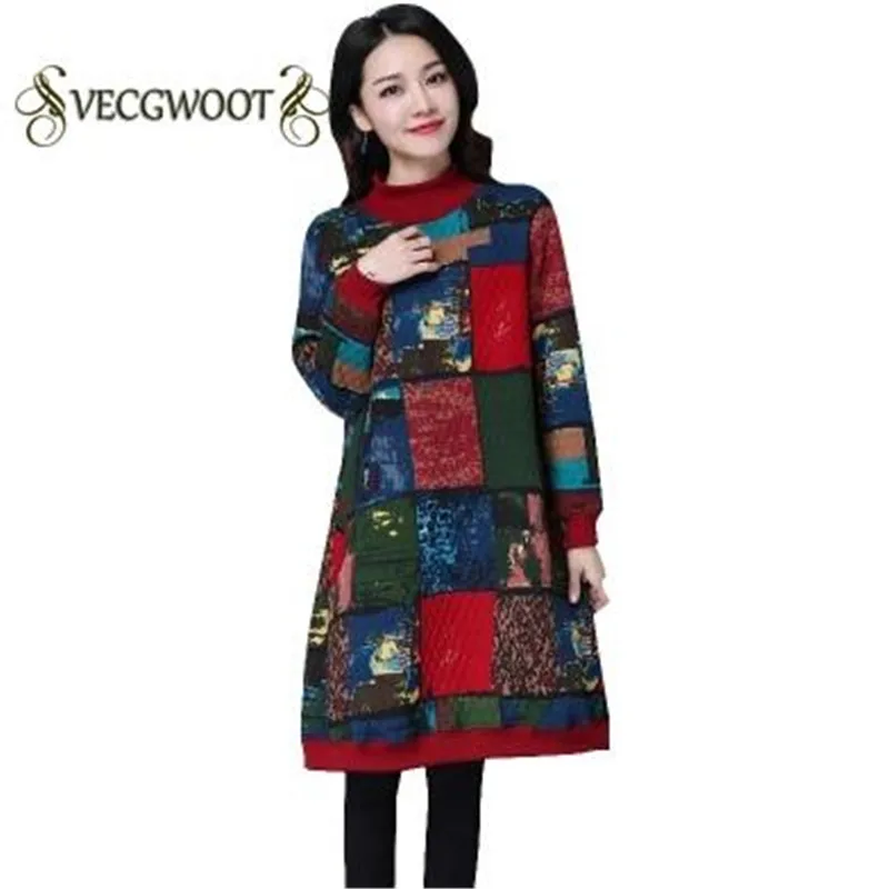 Женское зимнее платье большого размера с воротником стойкой новинка 2020