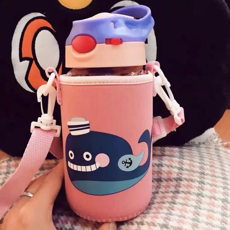 400ML Pink Экологичные детские бутылки для воды с героями мультфильмов стекло без содержания бисфенола соломенная детская бутылка детский чайник портативная Спортивная Герметичная Бутылка - Цвет: 400ML Pink