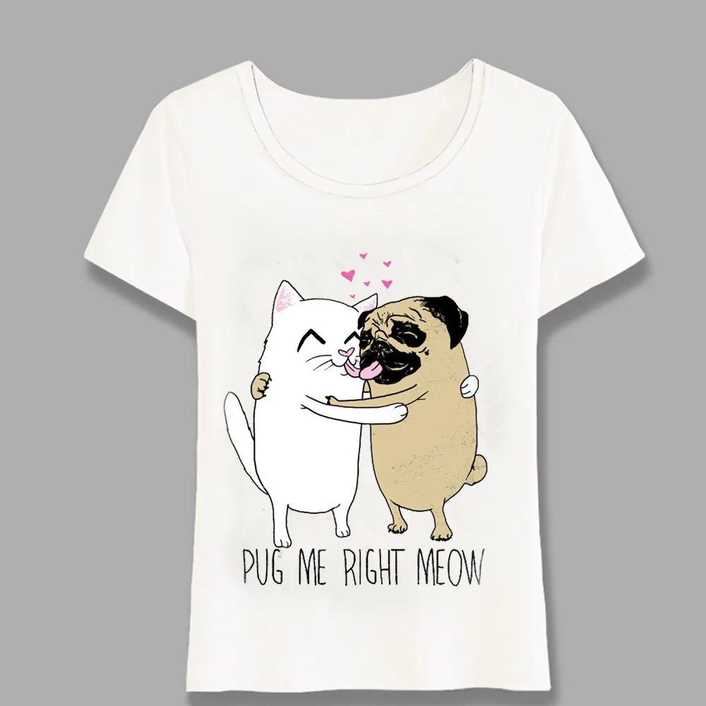 Футболка женская с принтом животного милая Повседневная рубашка мопса Me Meow в