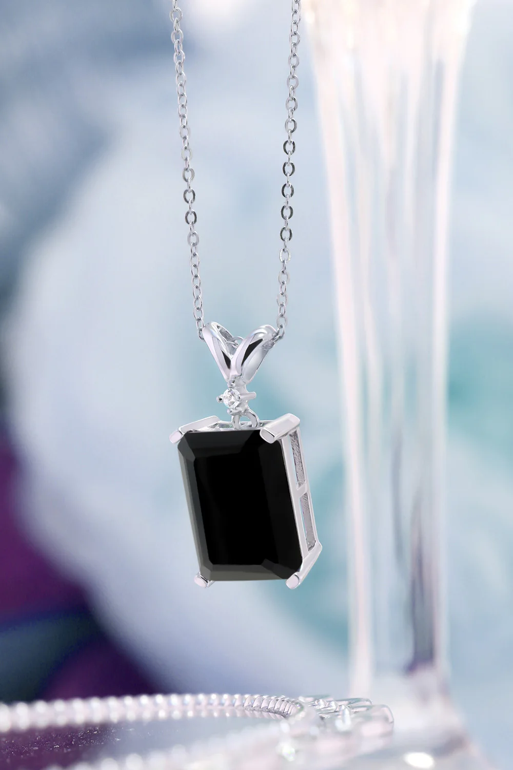GemStoneKing 5 02 Ct Изумрудное кольцо черный оникс и белый бриллиант 925 Серебро кулон с 18