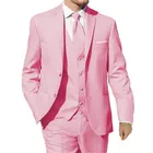 Костюм для мужчин на заказ, розовый блейзер, 3 шт., смокинги для жениха, Slim Fit, мужской костюм на свадьбу, выпускной, вечеринку (куртка + брюки + жилет + бабочка)