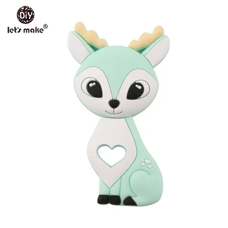 mint deer Let's Make детский прорезыватель, 1 шт., подвеска в виде сердца, единорога, лисы, силиконовый Прорезыватель в виде животных, сделай сам, цепочка для соски, ожерелье, игрушки для прорезывания зубов - Цвет: mint deer