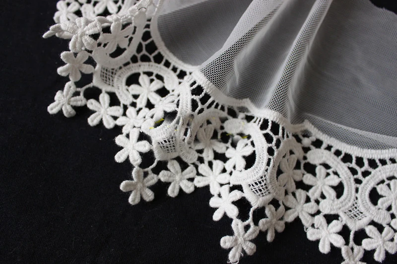 

15cm 5.9" wide 10 yard ivory tulle mesh gauze fabric cotton embroidered tapes lace trim ribbon 1027384QL4K32