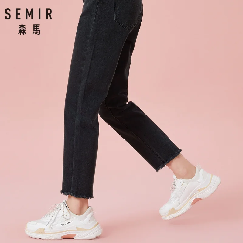 SEMIR/женские укороченные джинсы с необработанными краями по краям в ретро стиле