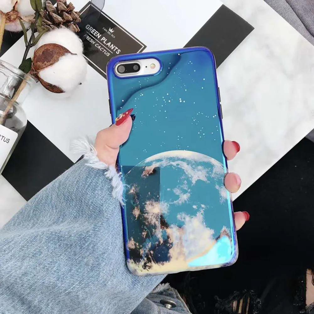 Пара влюбленных синий свет Микки чехол для iPhone 6 6s 7 8 плюс Планета Земля Star Мягкие