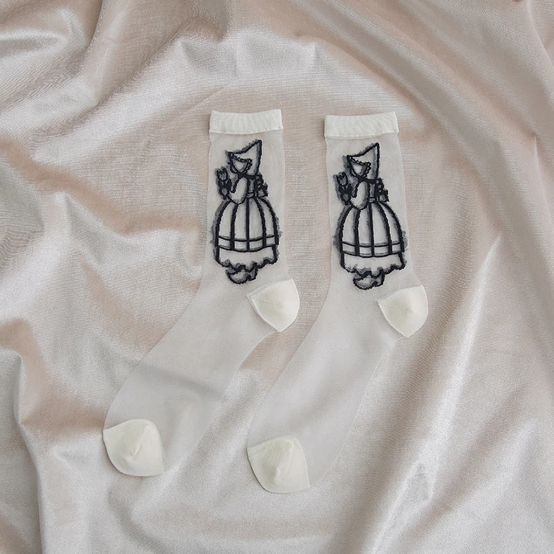 Летние женские кружевные носки 1 пара тонкие прозрачные с кристаллами и стеклом