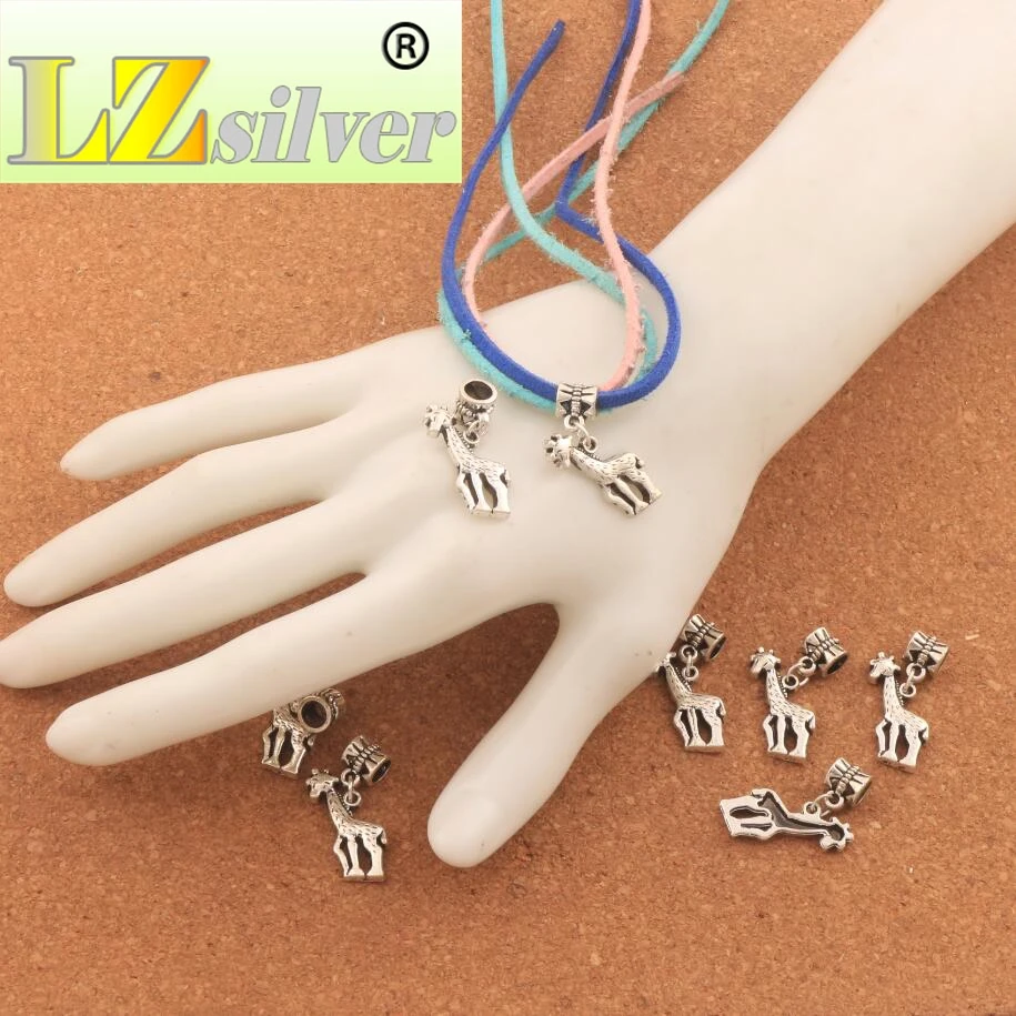 

3D Looking Giraffe Big Hole Beads MIC 14.5x29mm 100PCS zinc alloy Dangle Fit European Bracelets Jewelry DIY B038