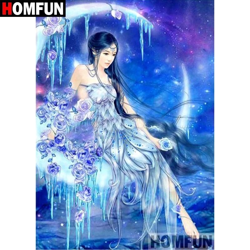 Алмазная 5D картина HOMFUN сделай сам полноразмерная/круглая вышивка Луна девочка