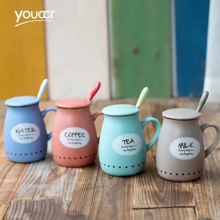 Cute Sesame Point Creative Ceramic Simple Household Milk Coffee Tea Mug With Lid Water Cup Drinkware Free Shipping | Дом и сад