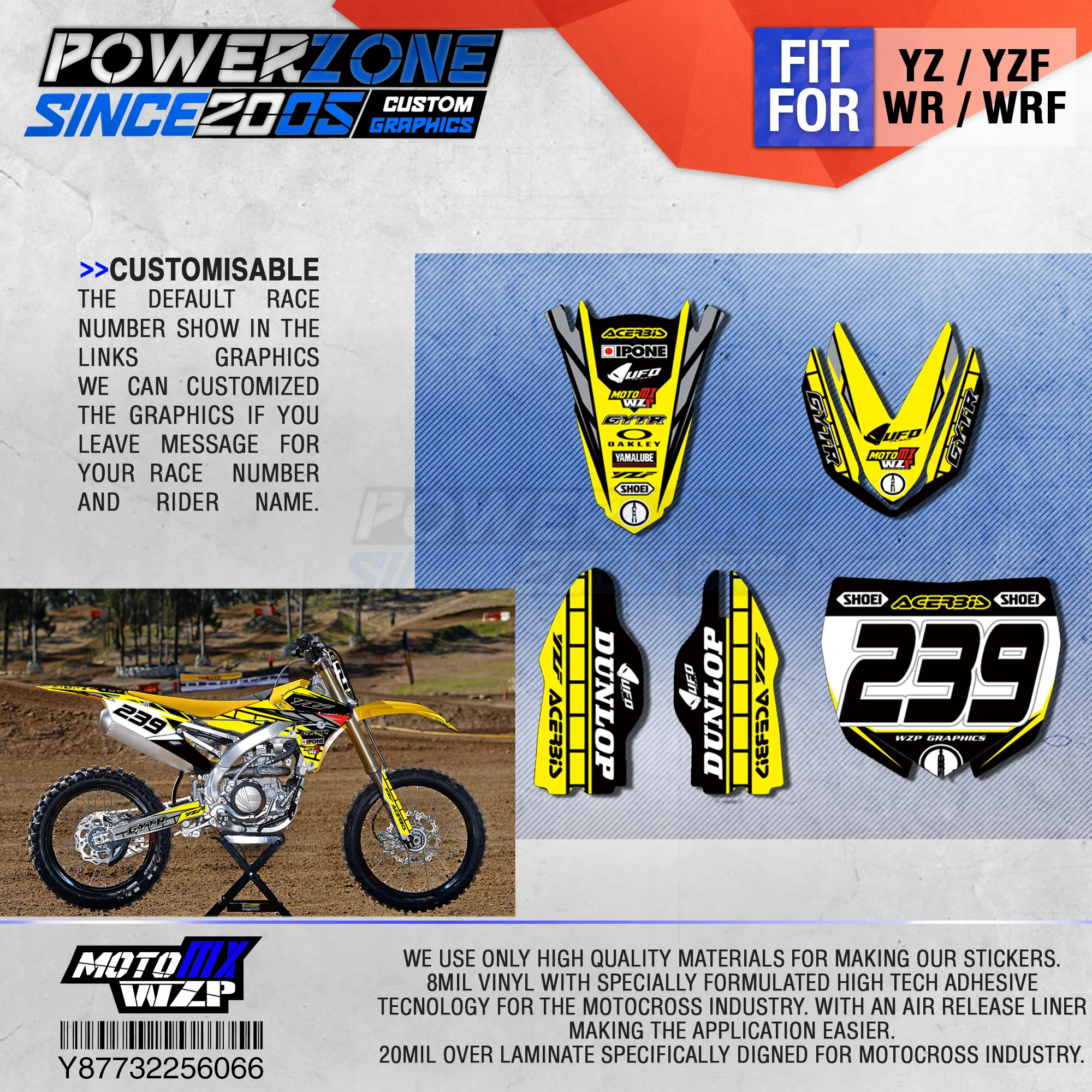 PowerZone Настраиваемые Графические деколи команды 3 м наклейки на заказ для YAMAHA YZF250FX