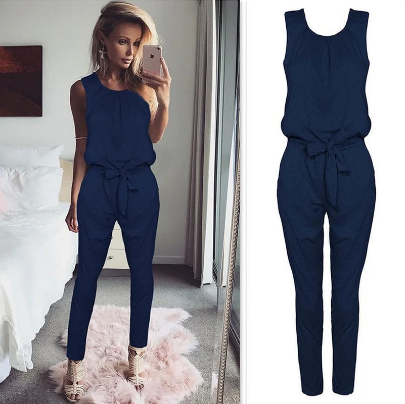 Женская Мода без рукавов комбинезон на бретелях Для женщин жилет топы брюки