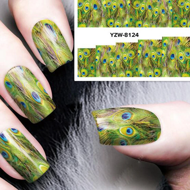 

1 Sheet Fashion Full Cover Nail Art Sticker Peacock Feather Design Nail Sticker Adhesive High Quality Stickers For Nail Art