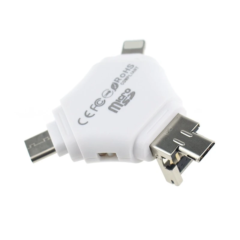 4 в 1 TF/MicroSD кардридер OTG Micro USB Type C для iPhone X 5 6 7 8 iPad Macbook Android Phone|Картридеры| |