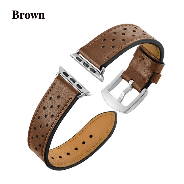 brown Сменный ремешок из натуральной кожи для Apple Watch Band 44 мм 40 мм 42 мм 38 мм спортивный дышащий ремешок для часов iWatch Series 5 4 3 2 - Цвет ремешка: brown