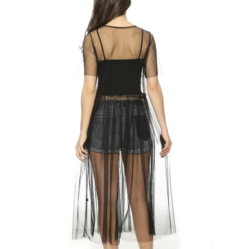 Новое летнее женское сексуальное прозрачное черное Сетчатое плиссированное