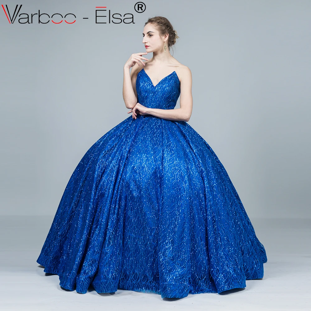VARBOO_ELSA/горячая Распродажа блестящие ярко-синие вечерние платья сексуальное