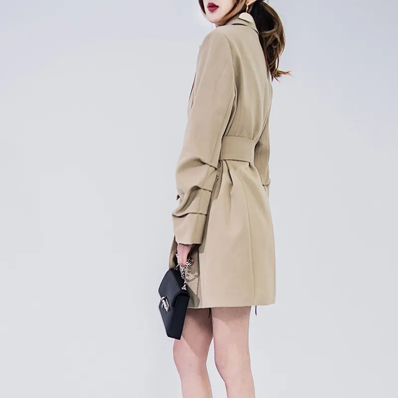 Женский двубортный Блейзер Повседневная ветровка с поясом осень пальто для