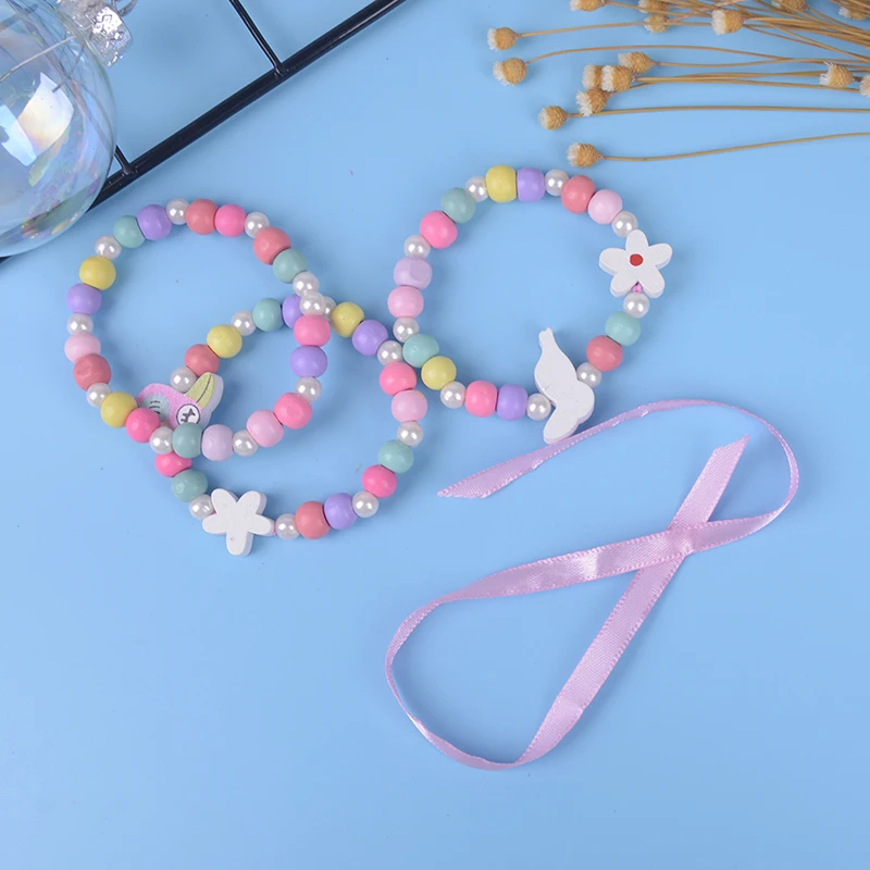 3 шт./компл. дети мультфильм птица цветок браслет из деревянных бусин подарок на