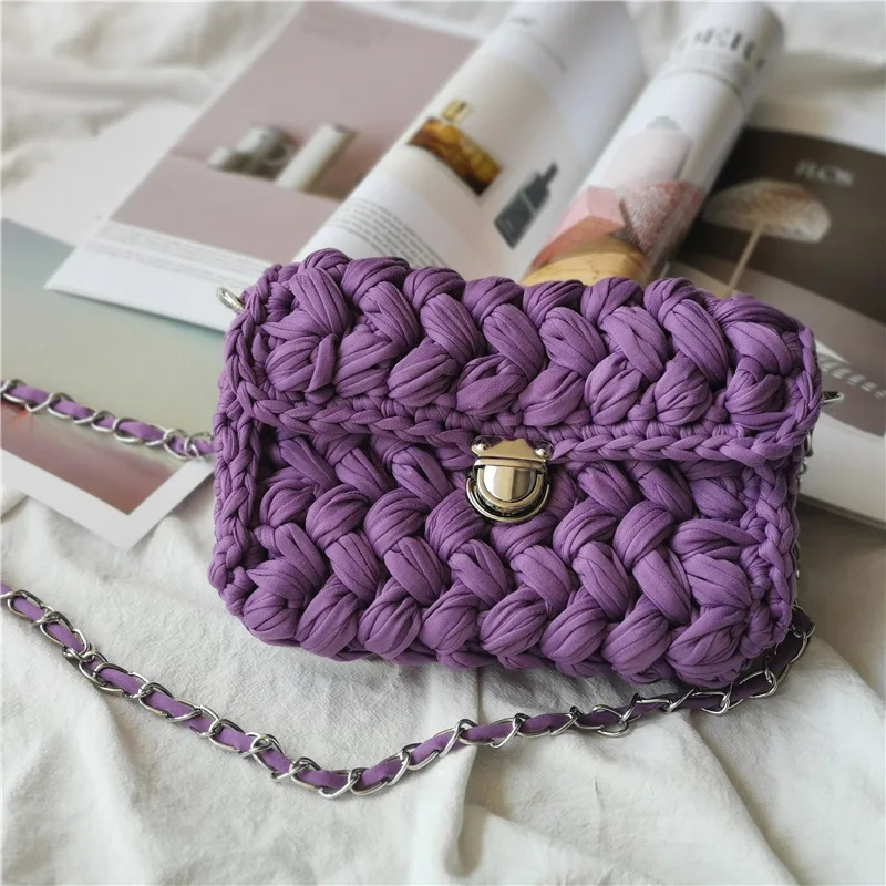 Taro color lock Новинка, модная леопардовая сумка через плечо, тканая вязаная сумка, женская сумка-мессенджер с клапаном, Хлопковая сумка на плечо ручной работы OC602 - Цвет: Taro color lock