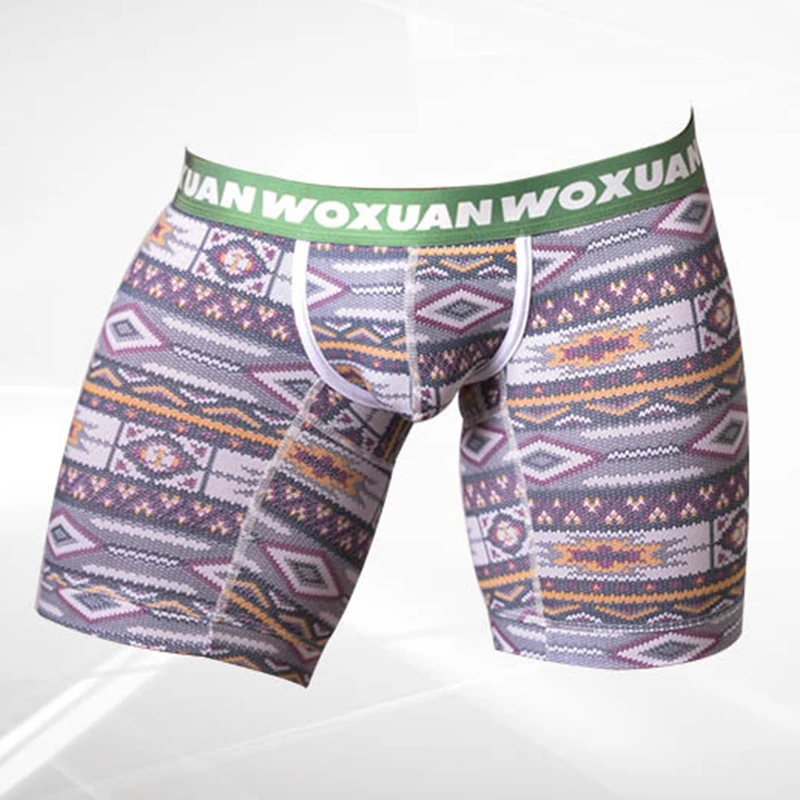 WOXUAN, модное мужское нижнее белье/Мужские, сексуальные, хлопок, спандекс, Длинные боксеры, шорты, бесшовные трусы, китайский стиль, принт, трусы