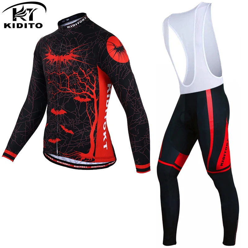 Jersey and Bib Pants KIDITOKT, Зимняя Теплая Флисовая велосипедная Джерси, наборы, сохраняющая тепло, велосипедная одежда, анти-пот, горная одежда для езды на велосипеде для мужчин - Цвет: Jersey and Bib Pants