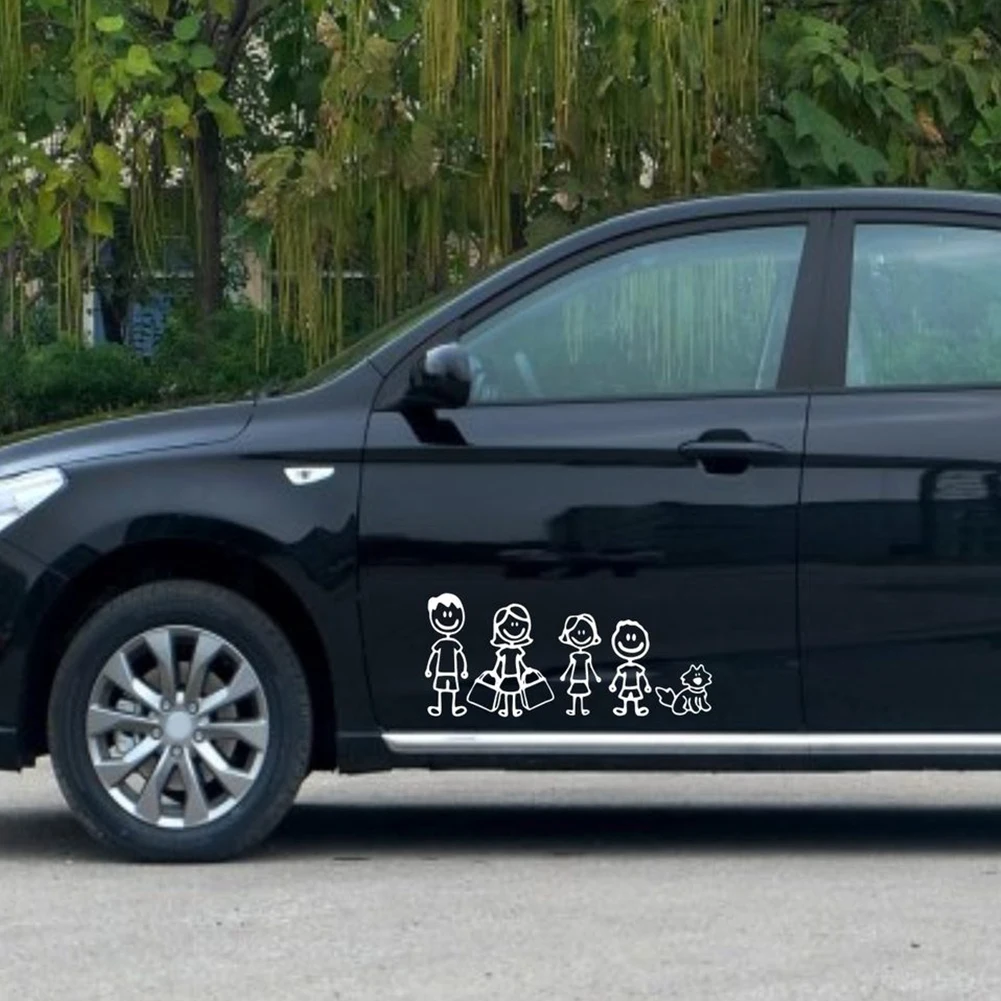 Новый Забавный семейный рисунок папа мама дочь сын и собака Авто наклейки на