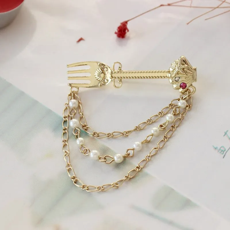 2017 New Fashion Gold Fork Shaped Brooches For Men/Women Lapel Pin Shell Accessories Collar Boutonniere Bijoux | Украшения и