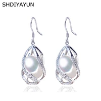 shdiyayun pearl earrings natural freshwater pearl 925 sterling silver jewelry for women gemstone drop earrings cage wholesale