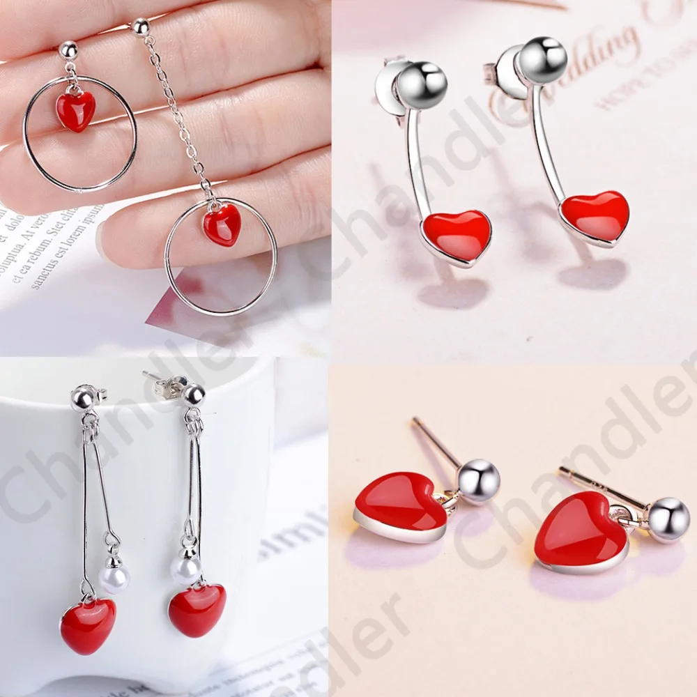 Женские серьги гвоздики Chandler Red Love Heart Милая Бусина в виде круга