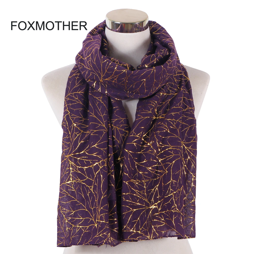 FOXMOTHER Новая мода фиолетовый синий цвет фольга золотое дерево филиал хиджаб