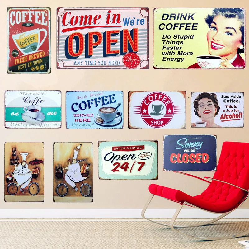 

SHOP Tin Signs Vintage Metal Tin Sign Cafe Pub Bar Decorative Poster Plaque Home Wall Decor Come In We're Open Plates