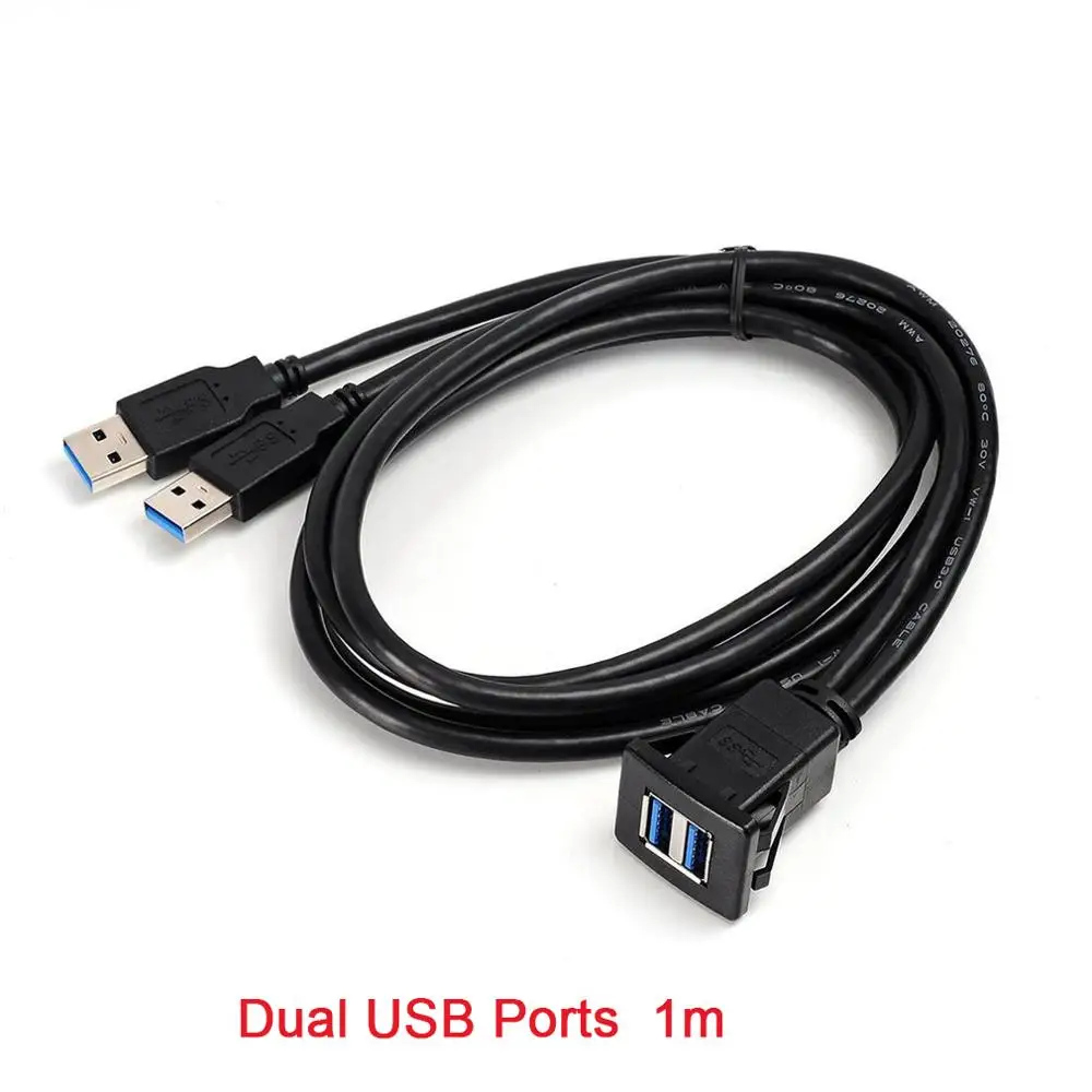 Черный USB 3,0 кабель с разъемом для авто, Автомобильный Кабель с креплением, удлинитель для мужчин и женщин, панель приборной панели, квадратная аудиолиния для мотоцикла - Название цвета: Черный