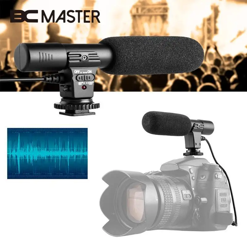 BCMaster портативный Проводной Pro Видео дробовик стерео микрофон с записывающим