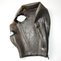 transparent black fetish latex hoods open eyes mouth and nostrils with back zip for adults