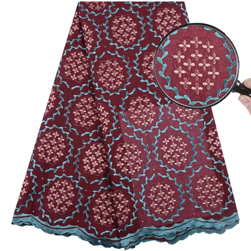 

New Design Cotton Voile Lace Fabric Embroidery With Stones For Women Dress High Quality African Swiss Voile Lace Fabric 1551
