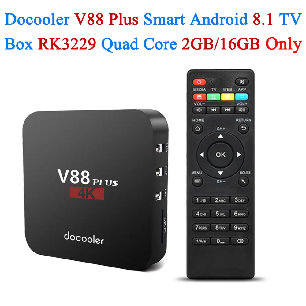 Only 2G 16G TV Box Docooler V88 Plus ТВ приставка Android 8,1 RK3329 Четырехъядерный 4K VP9 H.265 2 Гб 16 Гб Miracast DLNA WiFi LAN HD игры Смарт медиаплеер - Цвет: Only 2G 16G TV Box