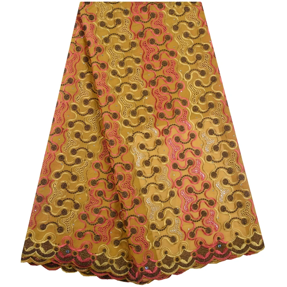 Желтая африканская вуаль кружевная ткань 2019 высококачественное хлопковое