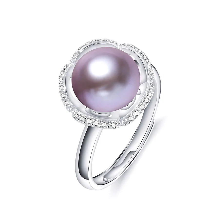 purple pearl Новое поступление модные циркониевые блестящие белые кольца с натуральным пресноводным жемчугом для женщин серебро 925 цветок свадебные ювелирные изделия - Цвет камня: purple pearl