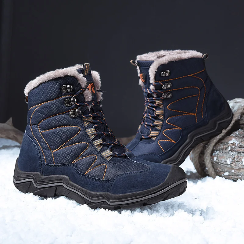 Мужская зимняя теплая походная обувь из натуральной кожи спортивные горные