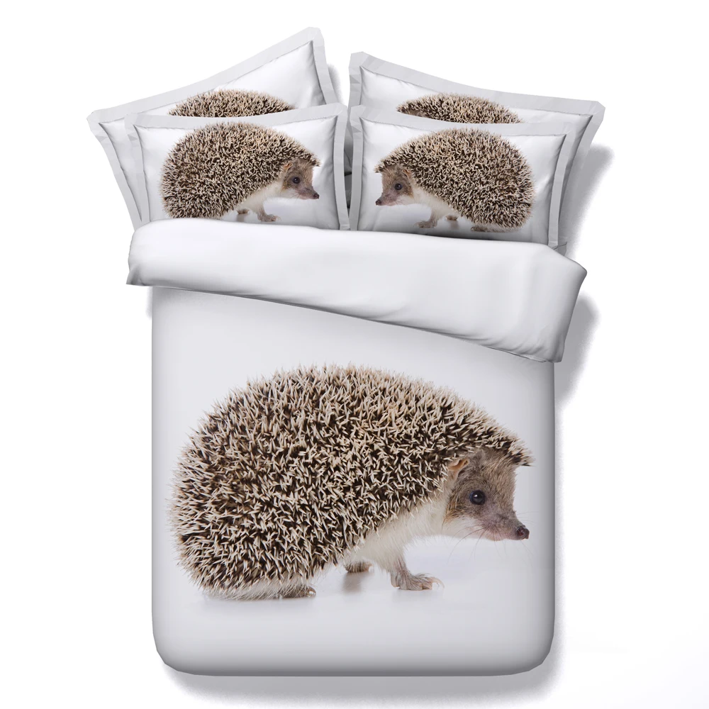 Ежик Объёмный рисунок (3D принт) постельного белья Полный queen размеры белый