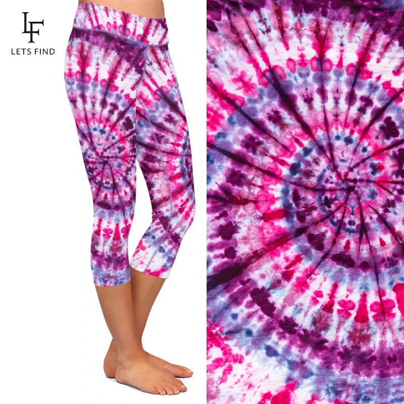 LETSFIND Brands New Women Tie-dye Print Leggings Fashion High Waist Elastic Milk Silk Printed Mid-Calf Casual Plus Size | Женская одежда