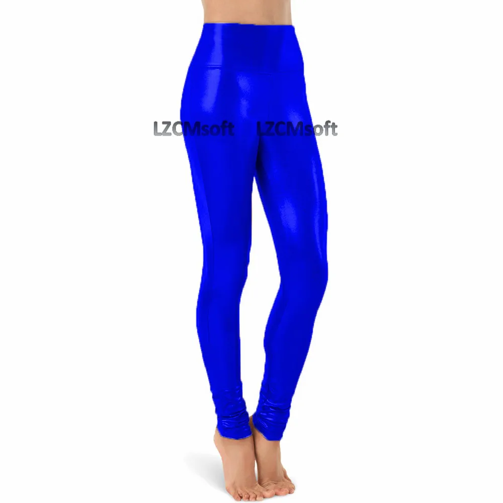 Royal Blue LZCMsoft, женские блестящие Стрейчевые леггинсы с эффектом «Мокрого» металлического цвета, обтягивающие штаны с высокой талией, леггинсы без ног для взрослых, для сценического шоу, танцев - Цвет: Royal Blue