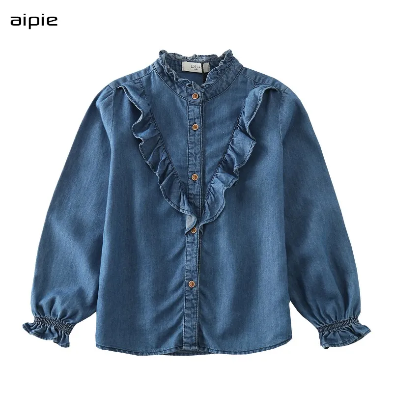 

Children Blouses England Style Cotton 100% Solid Denim Full-sleeved Girl's Blouses Clothing For 4-13 Years